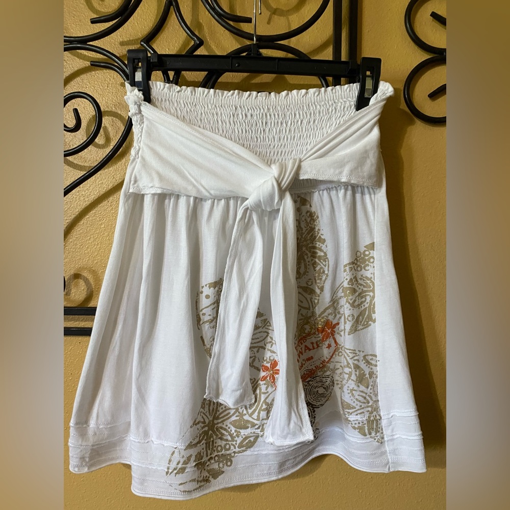 Arizona white cotton skirt with Hawaiian print and fabric tie - Picture 1 of 6